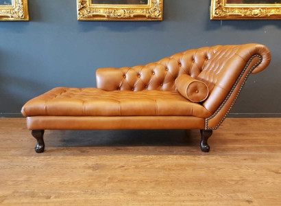 Chesterfield Chaise Longue Ottoman Sofa Real Leather Relaxing Chaise New